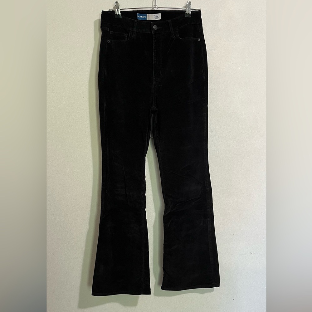 Old Navy higher high-rise flare black velvet jeans
